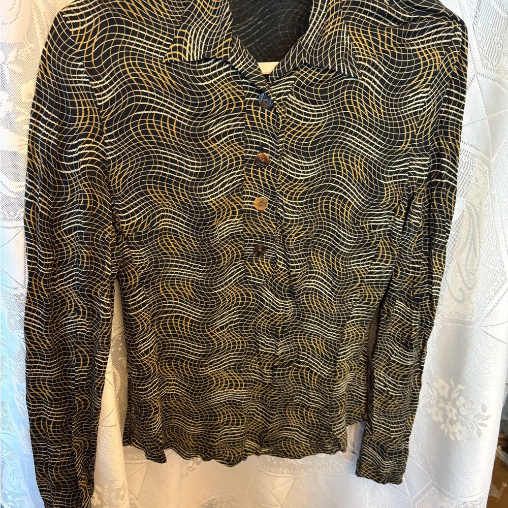 Vintage black and Gold Patterned Button-Up Shirt